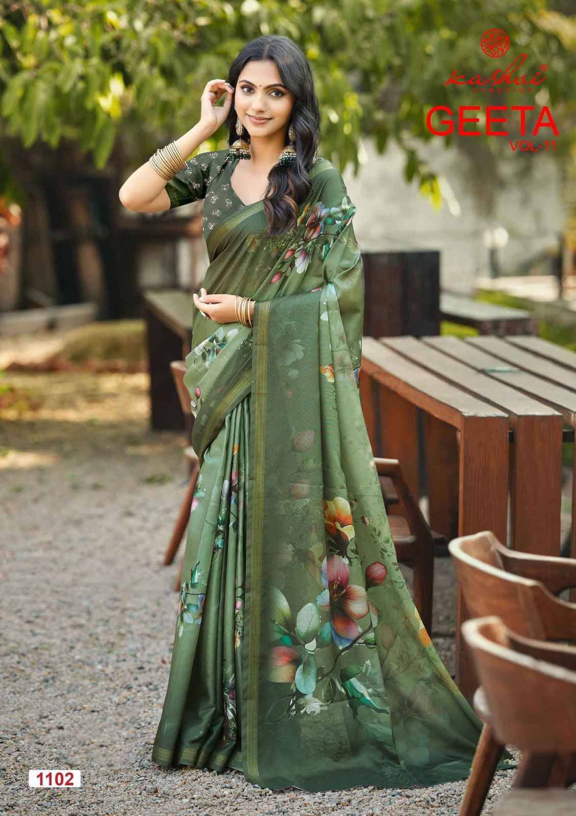 GEETA VOL. 11 By KASHVI CREATION 1101 To 1108 Series Indian Traditional Wear Collection Beautiful Stylish Fancy Colorful Party Wear & Occasional Wear Dull Moss With SIMER SILK Sarees At Wholesale Price